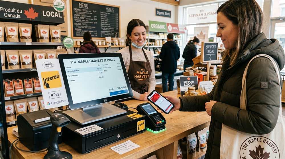 Caisse numérique et paiement sans contact dans un commerce au Québec