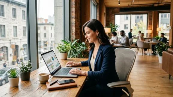 Entrepreneure autonome quebecoise optimisant sa fidelisation client et sa rentabilite