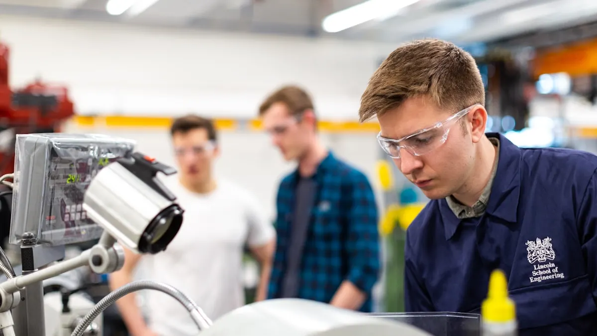 Technicien professionnel utilisant une tablette connectee sur le terrain