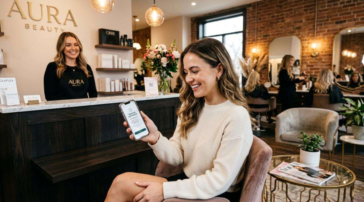 Cliente confirmant son rendez-vous de soins esthétiques à Montréal